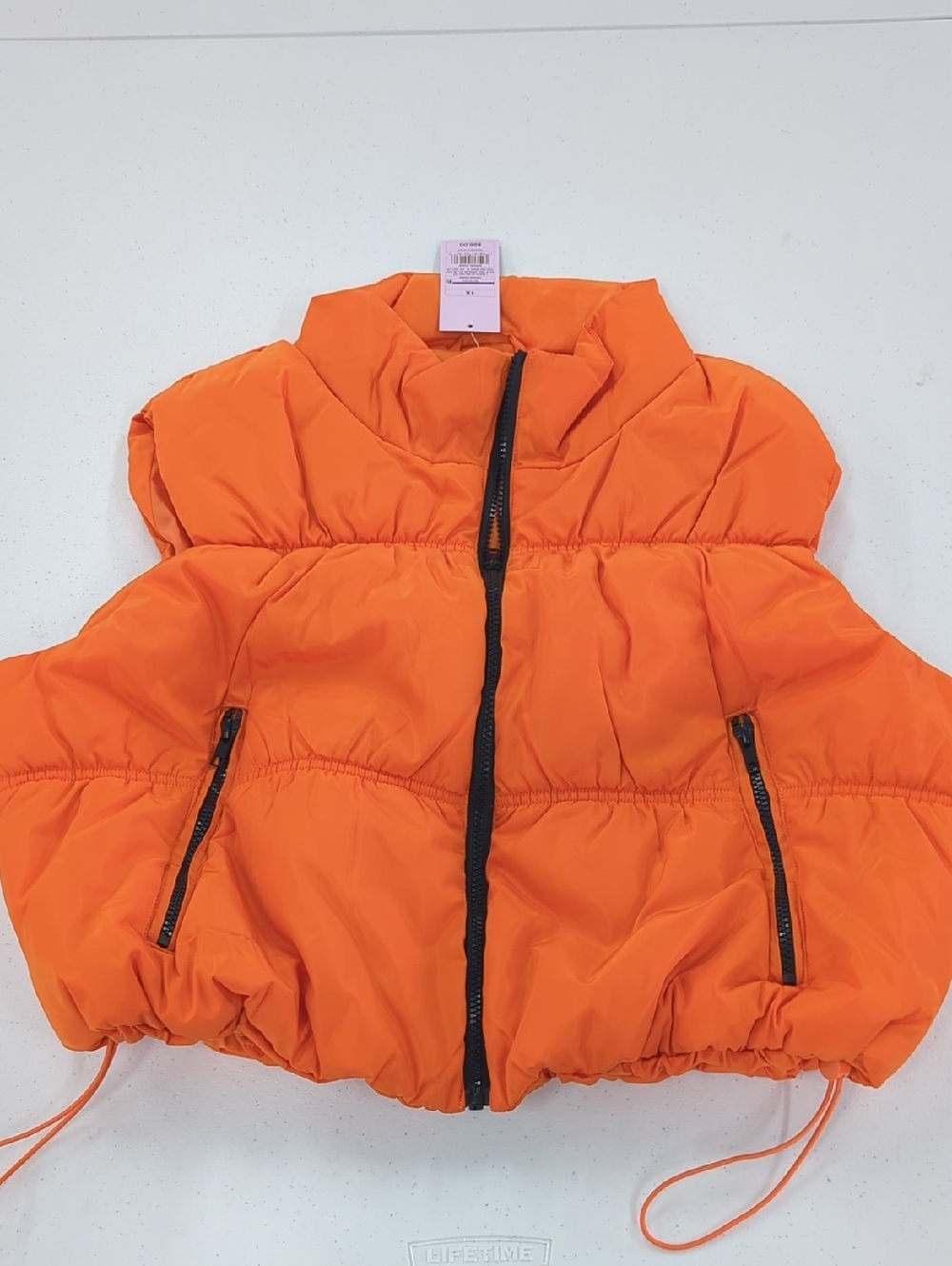 Bright Orange Cropped Puffer Vest with Zip Pockets